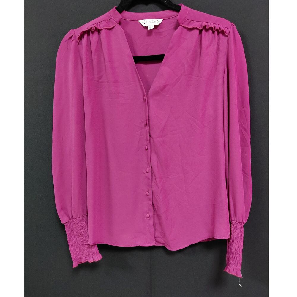 Nanette Lepore Purple Blouse Solid Polyester Long Sleeve Women Size S
